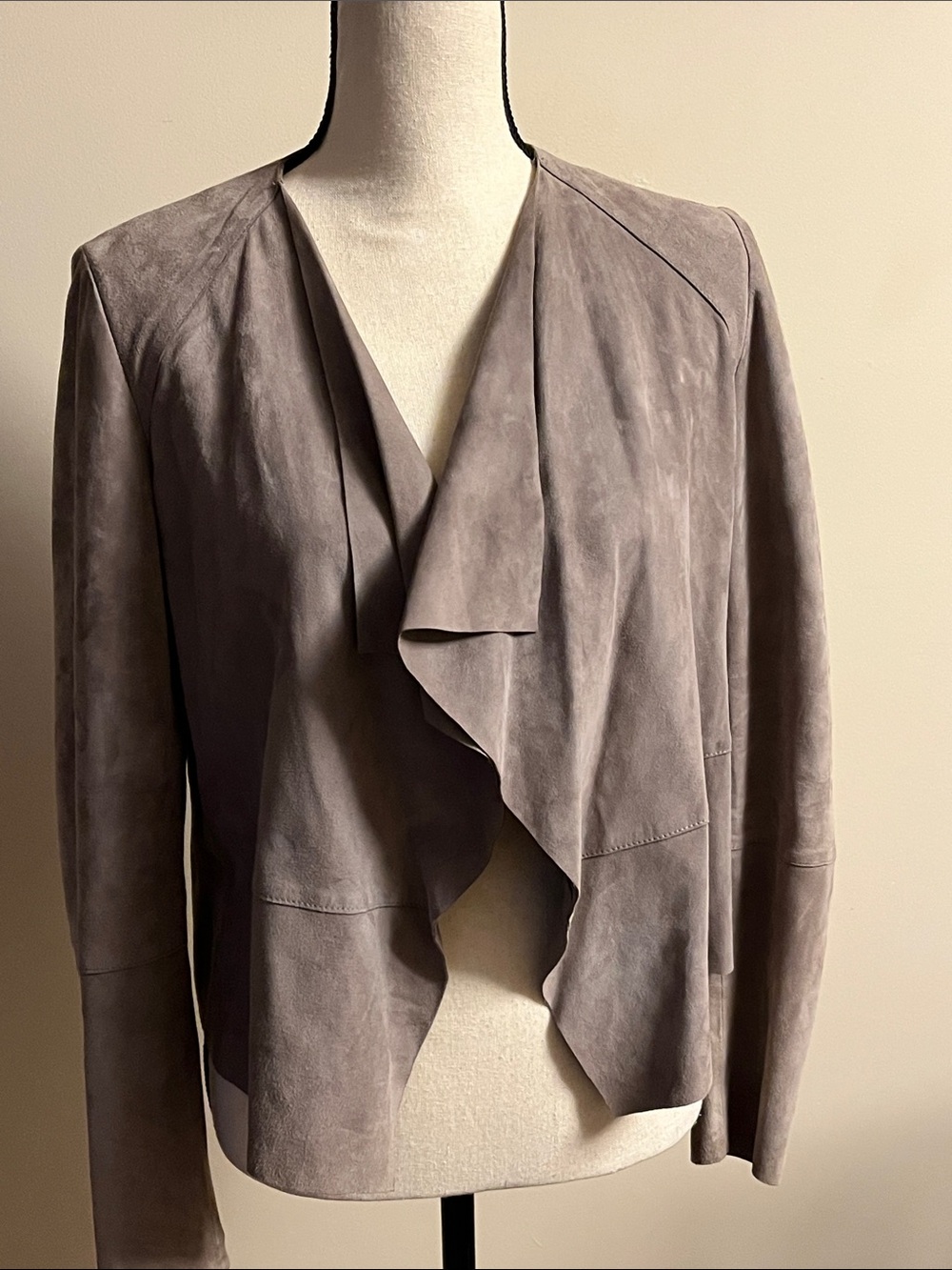 Mango Taupe Suede Draped Leather Jacket, small